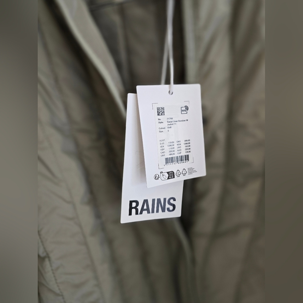 NWT! Rains, Banja Liner Bomber W Jacket, Drift, Size Small, MSRP $150 - Picture 8 of 10
